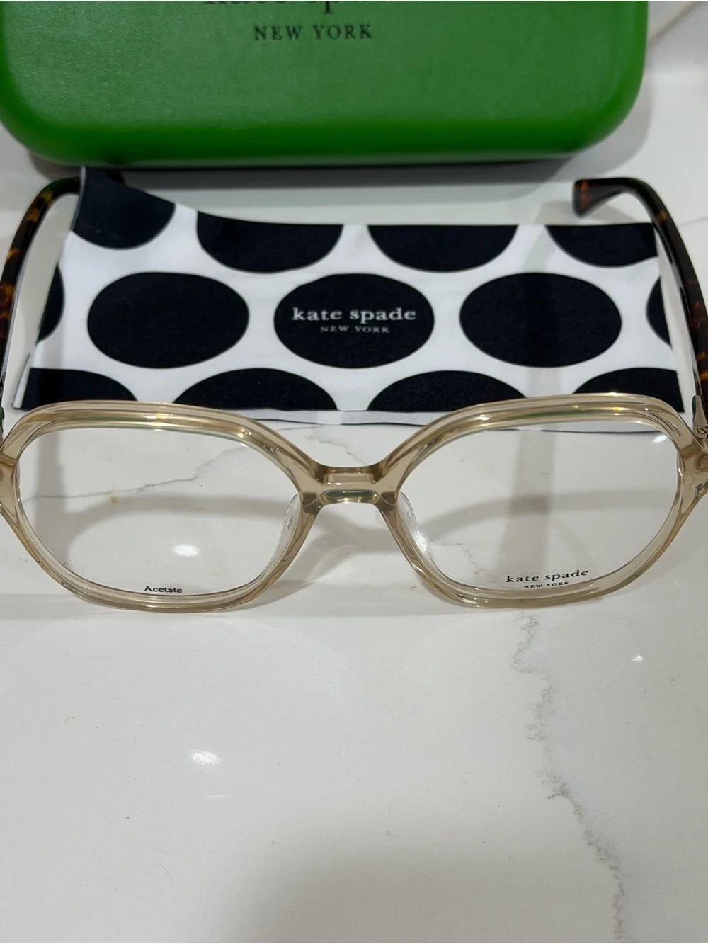 kate spade Kids Clear Front Glasses with Tortoiseshell Arms and Green Case